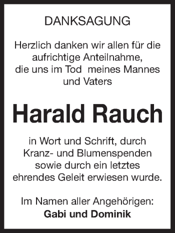 Traueranzeige von Harald Rauch von Gesamtausgabe Nürnberger Nachrichten/ Nürnberger Ztg.