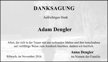 Traueranzeige von Adam Dengler von Nordbayerische Nachrichten Herzogenaurach Lokal