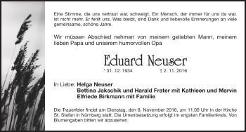 Traueranzeige von Eduard Neuser von Gesamtausgabe Nürnberger Nachrichten/ Nürnberger Ztg.