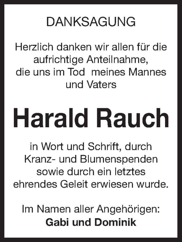  Traueranzeige für Harald Rauch vom 19.11.2016 aus Gesamtausgabe Nürnberger Nachrichten/ Nürnberger Ztg.