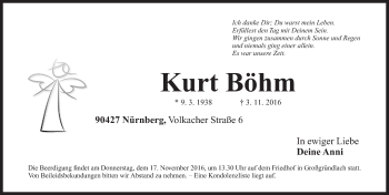 Traueranzeige von Kurt Böhm von Gesamtausgabe Nürnberger Nachrichten/ Nürnberger Ztg.
