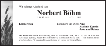 Traueranzeige von Norbert Böhm von Gesamtausgabe Nürnberger Nachrichten/ Nürnberger Ztg.