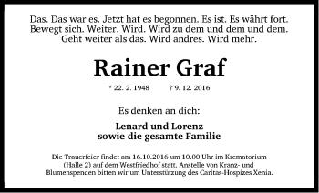 Traueranzeige von Rainer Graf von Gesamtausgabe Nürnberger Nachrichten / Nürnberger Ztg.