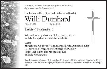 Traueranzeige von Willi Dumhard von Neumarkter Nachrichten Lokal