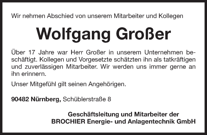  Traueranzeige für Wolfgang Großer vom 28.12.2016 aus Gesamtausgabe Nürnberger Nachrichten/ Nürnberger Ztg.