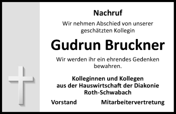 Traueranzeige von Gudrun Bruckner von Schwabach