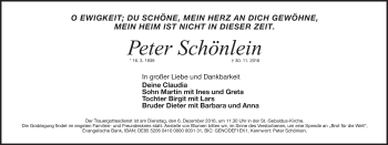 Traueranzeige von Peter Schönlein von Gesamtausgabe Nürnberger Nachrichten/ Nürnberger Ztg.