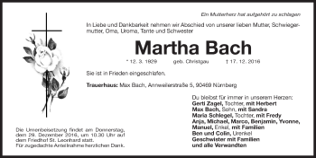 Traueranzeige von Martha Bach von Gesamtausgabe Nürnberger Nachrichten/ Nürnberger Ztg.