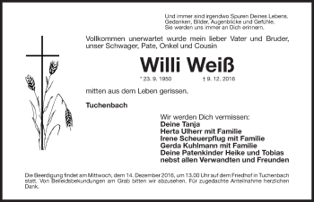 Traueranzeige von Willi Weiß von Fürther Nachrichten Lokal
