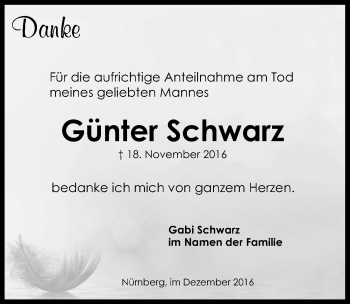 Traueranzeige von Günter Schwarz von Gesamtausgabe Nürnberger Nachrichten/ Nürnberger Ztg.