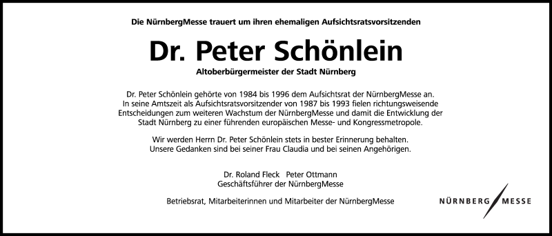  Traueranzeige für Peter Schönlein vom 06.12.2016 aus Gesamtausgabe Nürnberger Nachrichten/ Nürnberger Ztg.