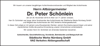 Traueranzeige von Peter Schönlein von Gesamtausgabe Nürnberger Nachrichten/ Nürnberger Ztg.
