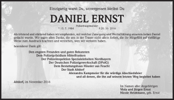 Traueranzeige von Daniel Ernst von Gesamtausgabe Nürnberger Nachrichten/ Nürnberger Ztg.