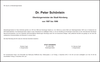 Traueranzeige von Peter Schönlein von Gesamtausgabe Nürnberger Nachrichten/ Nürnberger Ztg.