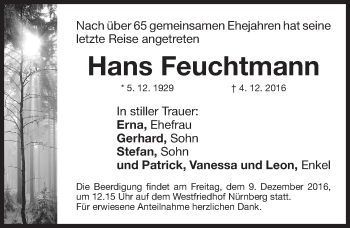 Traueranzeige von Hans Feuchtmann von Gesamtausgabe Nürnberger Nachrichten/ Nürnberger Ztg.