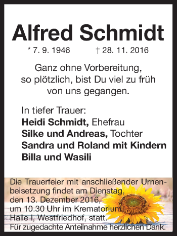 Traueranzeige von Alfred Schmidt von Gesamtausgabe Nürnberger Nachrichten/ Nürnberger Ztg.