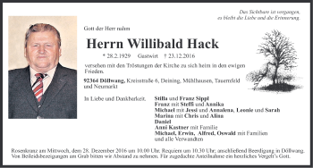 Traueranzeige von Willibald Hack von Neumarkter Nachrichten Lokal