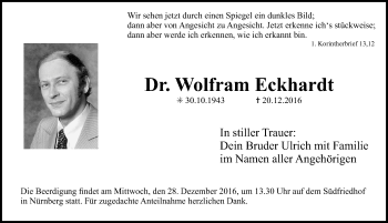 Traueranzeige von Wolfram Eckhardt von Gesamtausgabe Nürnberger Nachrichten/ Nürnberger Ztg.
