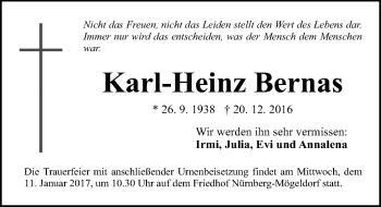 Traueranzeige von Karl-Heinz Bernas von Gesamtausgabe Nürnberger Nachrichten/ Nürnberger Ztg.