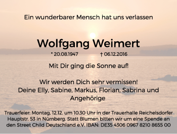 Traueranzeige von Wolfgang Weimert von Gesamtausgabe Nürnberger Nachrichten/ Nürnberger Ztg.