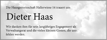 Traueranzeige von Dieter Haas von Gesamtausgabe Nürnberger Nachrichten/ Nürnberger Ztg.