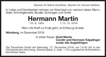 Traueranzeige von Hermann Martin von Gesamtausgabe Nürnberger Nachrichten/ Nürnberger Ztg.