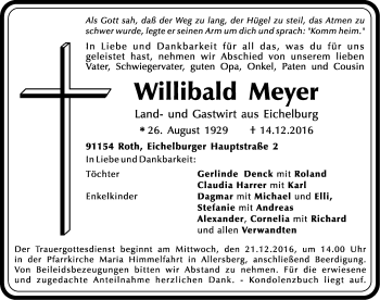 Traueranzeige von Willibald Meyer von Roth-Hilpoltsteiner Volkszeitung Lokal