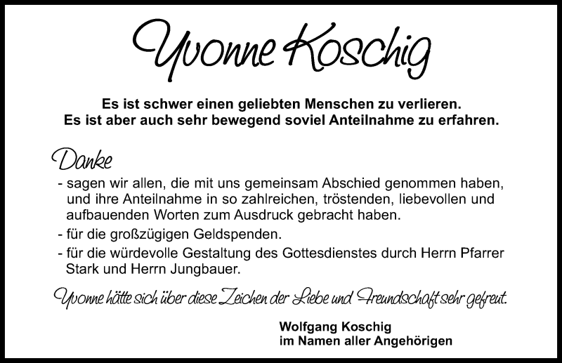  Traueranzeige für Yvonne Koschig vom 28.12.2016 aus Schwabach