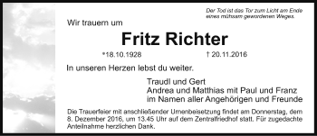 Traueranzeige von Fritz Richter von Erlanger Nachrichten Lokal