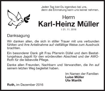 Traueranzeige von Karl-Heinz Müller von Roth-Hilpoltsteiner Volkszeitung Lokal