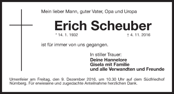 Traueranzeige von Erich Scheuber von Gesamtausgabe Nürnberger Nachrichten/ Nürnberger Ztg.