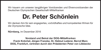 Traueranzeige von Peter Schönlein von Gesamtausgabe Nürnberger Nachrichten/ Nürnberger Ztg.