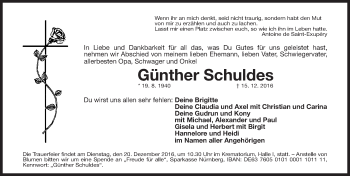 Traueranzeige von Günther Schuldes von Gesamtausgabe Nürnberger Nachrichten/ Nürnberger Ztg.