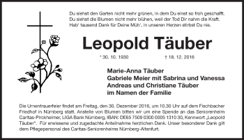 Traueranzeige von Leopold Täuber von Gesamtausgabe Nürnberger Nachrichten/ Nürnberger Ztg.