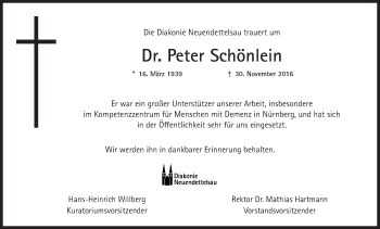 Traueranzeige von Peter Schönlein von Gesamtausgabe Nürnberger Nachrichten/ Nürnberger Ztg.