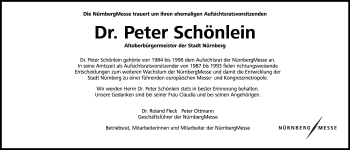 Traueranzeige von Peter Schönlein von Gesamtausgabe Nürnberger Nachrichten/ Nürnberger Ztg.