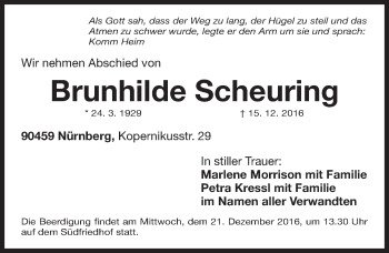Traueranzeige von Brunhilde Scheuring von Gesamtausgabe Nürnberger Nachrichten/ Nürnberger Ztg.