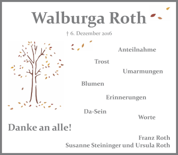 Traueranzeige von Walburga Roth von Gesamtausgabe Nürnberger Nachrichten/ Nürnberger Ztg.