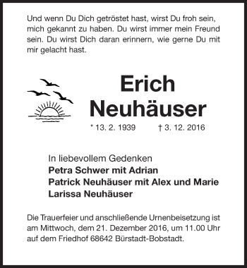 Traueranzeigen von Erich Neuhäuser | trauer.nn.de