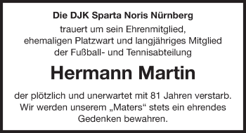 Traueranzeige von Hermann Martin von Gesamtausgabe Nürnberger Nachrichten/ Nürnberger Ztg.