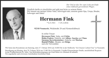 Traueranzeige von Hermann Fink von Neumarkter Nachrichten Lokal