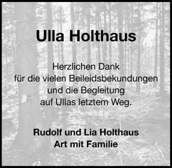 Traueranzeige von Ulla Holthaus von Gesamtausgabe Nürnberger Nachrichten/ Nürnberger Ztg.