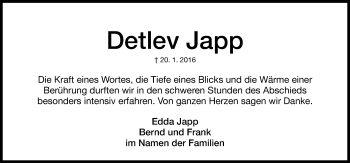 Traueranzeige von Detlev Japp von Gesamtausgabe Nürnberger Nachrichten/ Nürnberger Ztg.