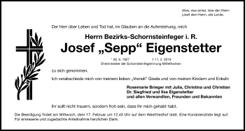 Traueranzeige von Josef  Eigenstetter von Gesamtausgabe Nürnberger Nachrichten/ Nürnberger Ztg.
