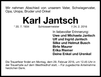 Traueranzeige von Karl Jantsch von Gesamtausgabe Nürnberger Nachrichten/ Nürnberger Ztg.