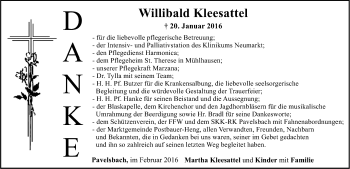 Traueranzeige von Willibald Kleesattel von Neumarkter Nachrichten Lokal