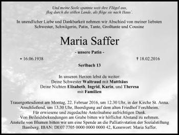 Traueranzeige von Maria Saffer von Nordbayerische Nachrichten Forchheim Lokal