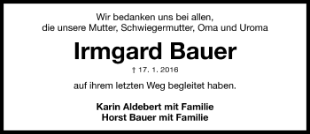 Traueranzeige von Irmgard Bauer von Fürther Nachrichten Lokal