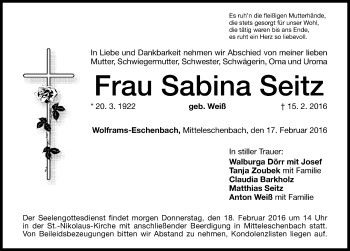 Traueranzeige von Sabina Seitz von Altmühl-Bote Lokal