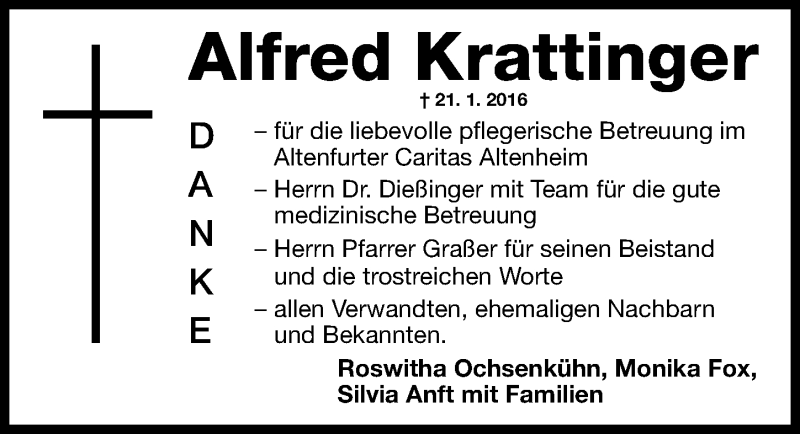  Traueranzeige für Alfred Krattinger vom 17.02.2016 aus Gesamtausgabe Nürnberger Nachrichten/ Nürnberger Ztg.